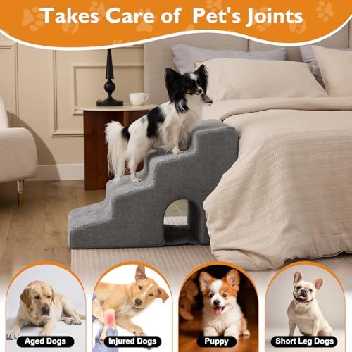 Ahpmeoa Dog Stairs for Bed 19.5’’ H, 4-Step Dog Steps for High Bed, Grey - Image 4