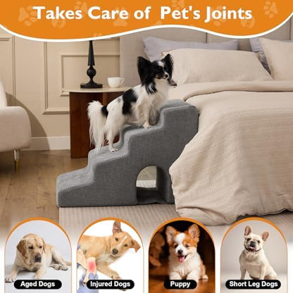 Ahpmeoa Dog Stairs for Bed 19.5’’ H, 4-Step Dog Steps for High Bed, Grey - Image 4