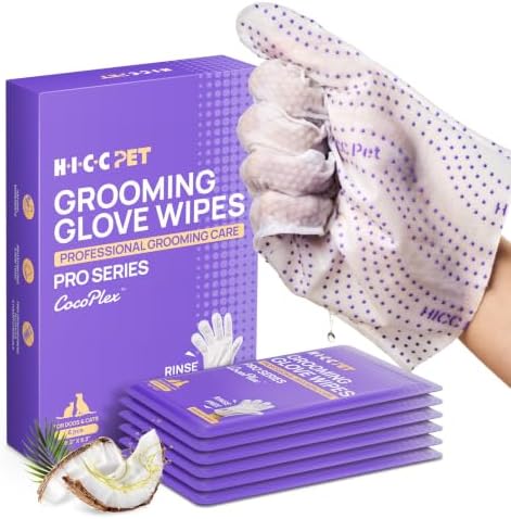 HICC PET Cleaning Glove Wipes PRO for Dogs & Cats, 6PCS Coconut Scent. by HICCPET