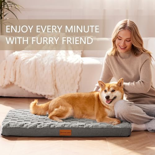Patas Lague Orthopedic Large Dog Bed Washable Pet Crate Mat 48''X30'' Grey - Image 2