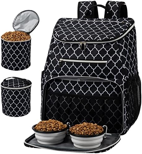 BAGLHER Dog Travel Bag Backpack, Airline Approved Pet Supplies Backpack, Dog Travel Bag with 2 Silicone Collapsible Bowls and 2 Food Baskets DLBlack by BAGLHER