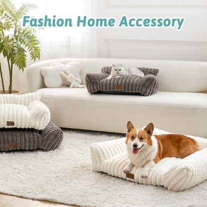 COZY KISS Cute Cat Couch, Fluffy Sofa Bed for Cats and Small Dogs, Premium Faux Rabbit Fur Cats beds for Indoor Cat, Ultra-Soft Supportive Pet Couch Furniture (Cream, M: 31.5''x23.5'') - Image 6