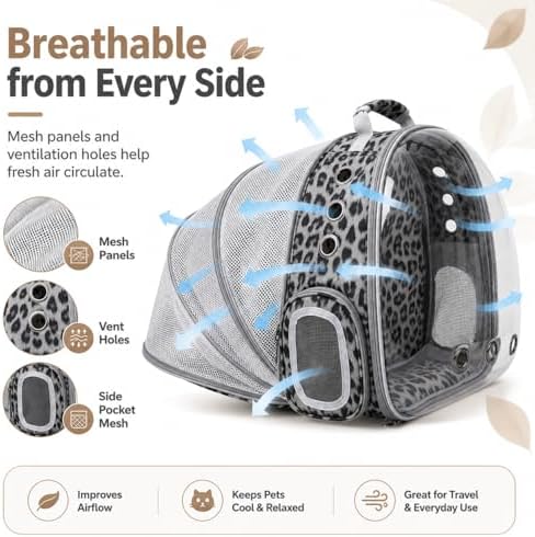 Expandable Cat Carrier Backpack with Bubble Window, Black and White - Image 5