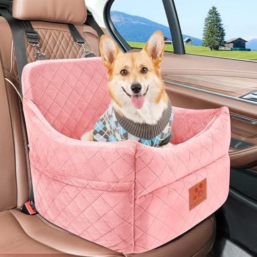 Dog Car Seat for Small/Medium Dogs, Dog Booster Car Seats with Thick Cushion for Dogs Under 35lbs, Detachable Washable Pet Bed with Storage Pockets, 2 Safety Belts (Pink) - Image 6