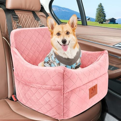 Dog Car Seat for Small/Medium Dogs, Dog Booster Car Seats with Thick Cushion for Dogs Under 35lbs, Detachable Washable Pet Bed with Storage Pockets, 2 Safety Belts (Pink) - Image 6