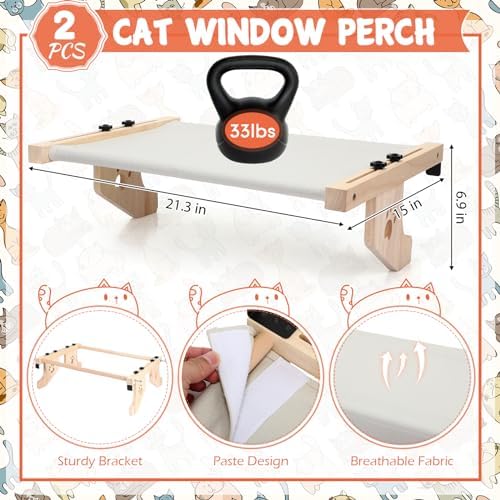 Pinkunn 2 Set Cat Perch for Window Sill Cat Window Hammock Seat for Kittens and Pets Easy to Adjust & Assemble Pet Bed for Windowsill, Bedside, Drawer and Cabinet(Gray) - Image 2