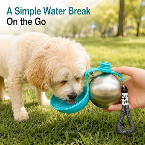2 in 1 Dog Water Bottle Portable with Bowl, 10oz Stainless Steel, Blue - Image 4