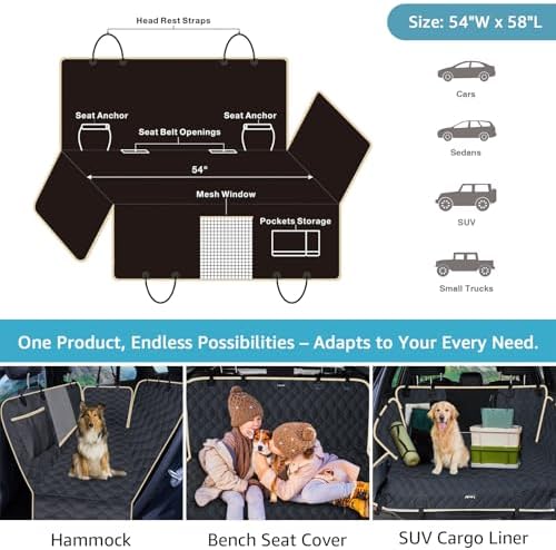 Lassie Dog Car Seat Covers for Back Seat with 2 Seat Belts, Universal Fit - Image 5