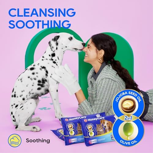 HONEY CARE All-Absorb Disposable Pet Grooming Gloves Wipes for Dogs & Cats Fur Deodorizing & Cleaning (7 Gloves/Pack, 6 Packs, 42 Wipes Total) - Image 4
