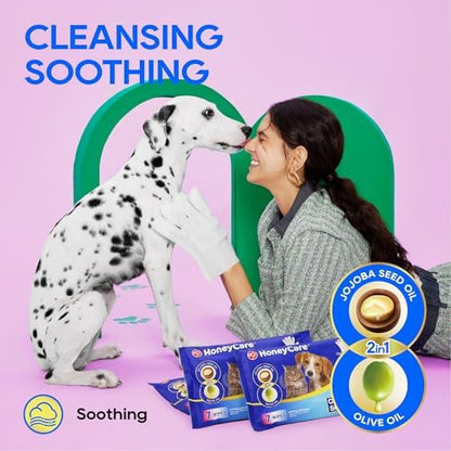 HONEY CARE All-Absorb Disposable Pet Grooming Gloves Wipes for Dogs & Cats Fur Deodorizing & Cleaning (7 Gloves/Pack, 6 Packs, 42 Wipes Total) - Image 4