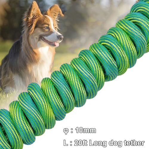 BTINESFUL 8/12/20/30/50/75FT Tie-Out Long Rope Dog Lead for Yard, Outdoor Dog Tether for Large Medium Dogs Training, Playing, Camping, Backyard (20 Foot, Green) - Image 3