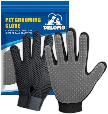 Pet Hair Removal Glove with 255 Silicone Tips for Dogs & Cats, 1 Pair Gray by DELOMO