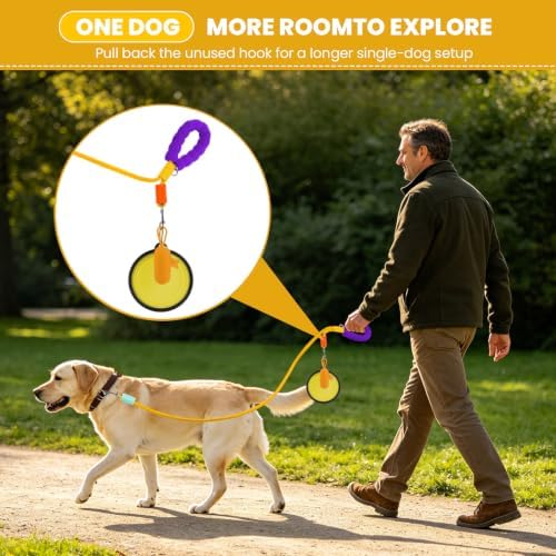 Double Dog Leash, Hands Free Dog Leash Set w/Sponge Handle, Adjustable 4.9-9.8ft for Walking Jogging Running, Multifunctional Handheld Crossbody Waist for Small Medium Dogs - Image 5