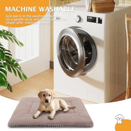 Reversible Dog Bed Mat with Plush and Corn Velvet,Soft Warm Pet Cushion, Dual Purpose Washable Sleeping Mattress Bed for Small Medium Large Dog and Cat XB004 (36"x23", Khaki) - Image 6