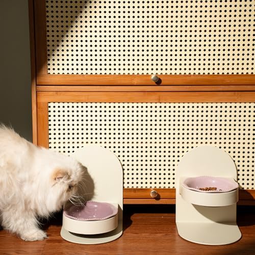 Elevated Ceramic Cat Bowl, W/Raised Adjustable Height Metal Magnetic Stand - Image 2