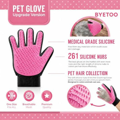 BYETOO Pet Dog Cat Grooming Glove with 261Tips,Gentle Deshedding Brush Glove,Efficient Pet Hair Remover Mitt,Massage Tool with Enhanced Five Finger Design,for Dog,Cat,Rabbit,Horse with Long/Short Fur - Image 2