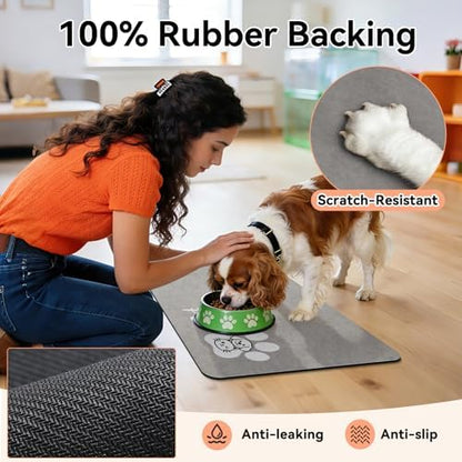 RUERYA Dog Food Mat Cat Feeding Mat for Food and Water Bowls,17"x27",Grey - Image 4