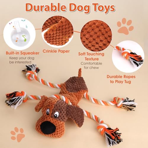 Drmstow Dog Toys for Aggressive Chewers, Squeaky Plush Chew Toy with Crinkle, Interactive Rope Tug of War Toy for Large Dogs to Keep Them Busy - Image 2