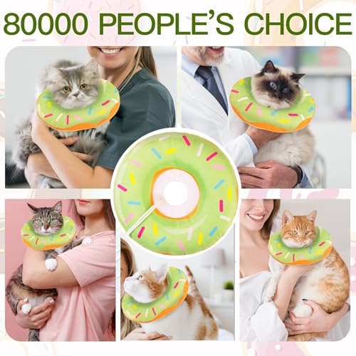 Cat Cone Collar Soft, Cute Cat Donut Collar After Surgery, Adjustable Kitten Recovery Cones to Stop Licking, Lightweight Neck Elizabethan Collars for Cats Kittens (Green, Large) - Image 6