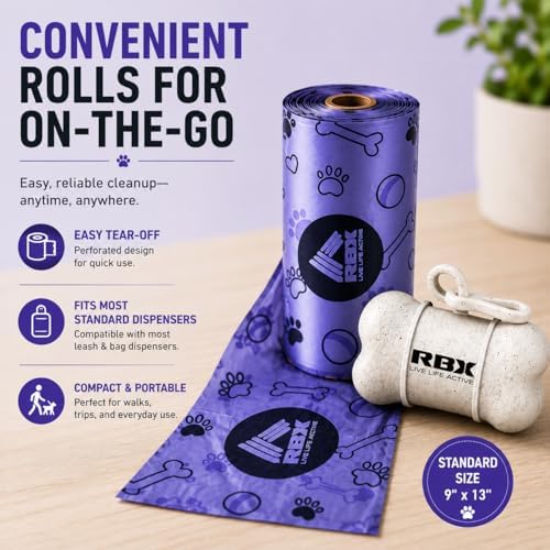 RBX Dog Poop Bags Rolls with Dog Poop Bag Holder for Leash, 320 Poop Bags for Dogs with Clip-On Dispenser, Durable Leak-Proof Dog Waste Bags, 16 Refill Rolls, Recyclable Material - Image 6