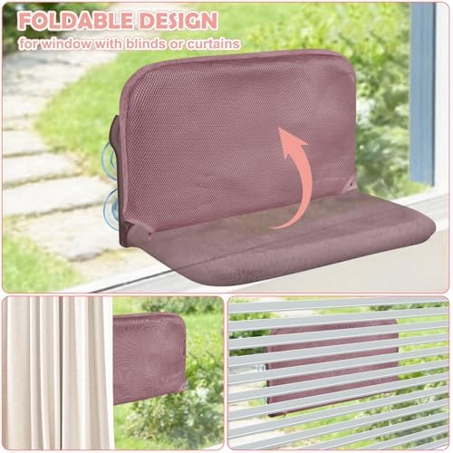 2 Pack Cat Window Perch,Cat Window Hammock Cordless Foldable Window Bed with 4 Large Strong Suction Cup,Reversible Cushion Cover,Metal Frame Easy to Adjust Window Seat Holds up to 40lbs(Brown) - Image 5