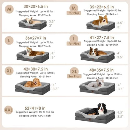 EHEYCIGA Orthopedic Dog Bed for Large Dog, Memory Foam Dog Couch, Grey - Image 5