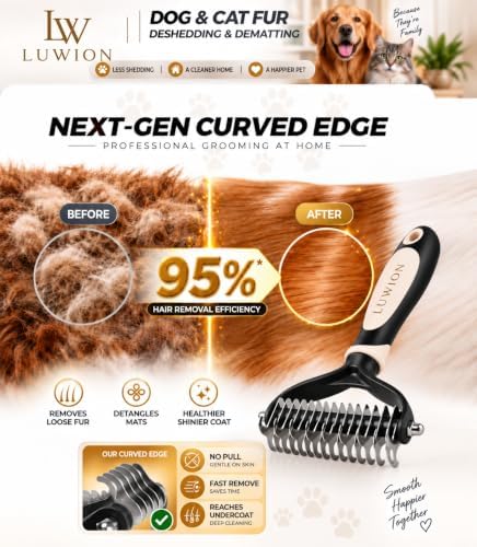Double-Sided Dematting & Deshedding Brush for Dogs and Cats, Extra Wide Undercoat Rake for Medium & Long Coats, Removes Loose Undercoat Hair, Reduces Shedding - Image 3