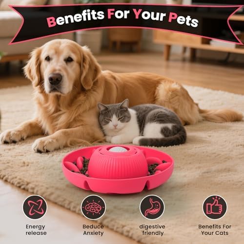 PUPPYGANG 2-in-1 Slow Feeder Dog Bowl & Dog Lick Bowl for Medium Large Dogs, Silicone Puzzle Feeder with Removable Lick Ball, Suction Base Bowl for Kibble, Wet Food, Yogurt & Peanut Butter (Red) - Image 4