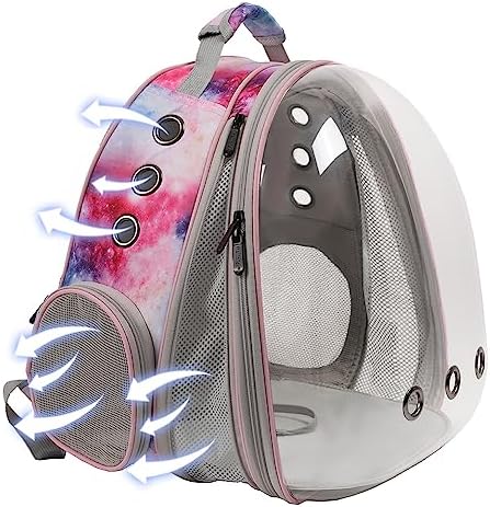 Front Expandable Cat Backpack Carrier, Fit up to 20 lbs, Space Capsule Astronaut Bubble Window Backpack for Large Fat Cat and Small Puppy, Galaxy Pink Print - Image 4