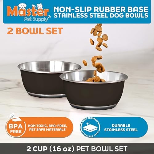 Master Pet Supply Stainless Steel Dog Bowls Set of 2 - Black Velvet - 16 Oz - Image 2