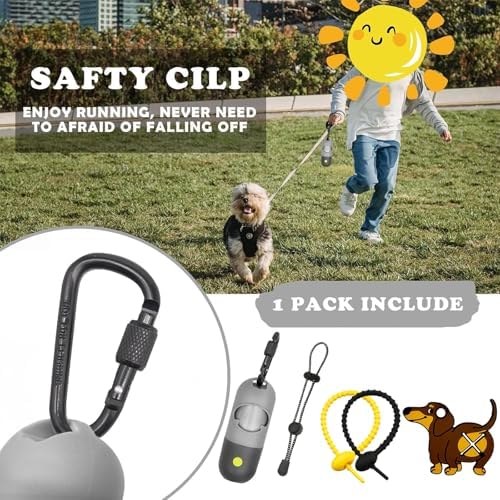Dog Poop Waste Bags Holder with LED Flashlight|Cute Doggie Poo Bags Dispenser for Pet Leash|Trash Waste Bags Carrier with Potty Clip Fastener LR44 Button Cells Included (Grey, 1 Holder 195 Bags) - Image 5