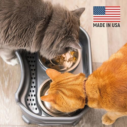 Neater Feeder Express Mess Proof Cat Bowls Elevated, No Spill Feeding Station, Stainless Steel Dishes for Food and Water, Raised Bowls for Indoor Cats, No Fatigue Whisker Friendly Dish, Grey - Image 2