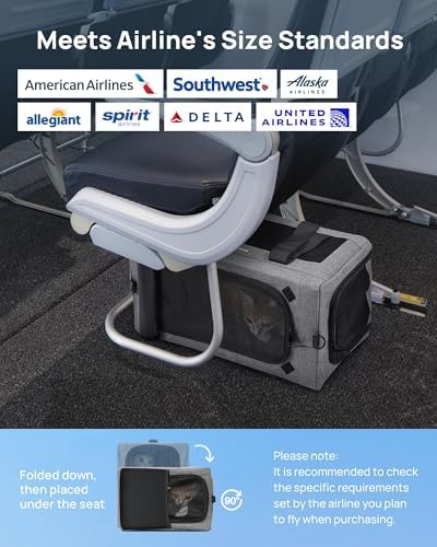 Pecute Airline Approved Cat Carrier, Pet Carrier Soft-Sided, Portable Dog Carrier with Stable Structure, TSA Approved Pet Carrier for Pets Less Than 12lbs, Cat Carrier Bag Suitable for Travel, Gray - Image 3