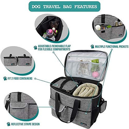 PetAmi Dog Travel Bag Organizer, Pet Supplies Tote Diaper Bag, Gray Large - Image 4