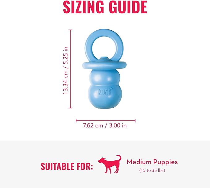 KONG Puppy Binkie - Pacifier Dog Toy for Puppies - Stuffable Treat Chew Toy for Treats - Durable Natural Rubber for Teething Puppy - for Medium Puppies - Blue
