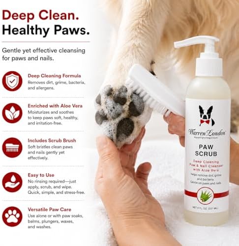 Warren London Paw Scrub – Deep Cleaning Paw & Nail Cleanser with Aloe Vera – Removes Dirt & Grime – Includes Scrub Brush – Made in USA - 8 oz - Image 6