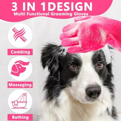 Pet Grooming Gloves—Dog Washing Gloves with High-Density Teeth, Dog Bath Scrubber with Enhanced Five Finger Design, Silicone Gloves for Dogs and Cats Bathing, Massage (Hot Pink) - Image 3