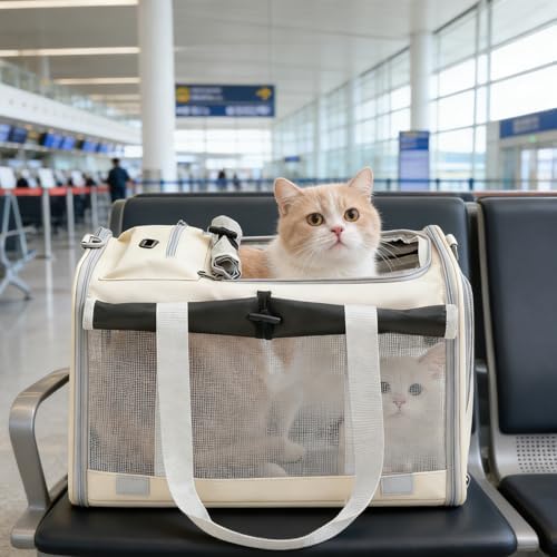 Pet Carrier Bag for Cats & Small Dogs, Airline Approved Travel Cat Carrier with Mesh Windows, Shoulder Strap & Removable Mat, Foldable Design for Home & Outdoor Trips - Image 6