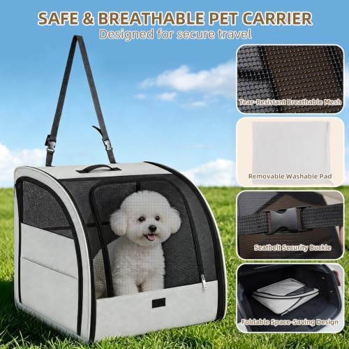 Dog Car Seat for Small Medium Dogs & Cats, Soft-Sided, Gray - Image 3