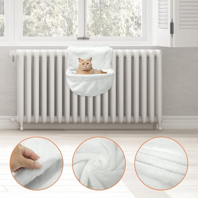 Cat Hammock Pocket Soft Cat Hanging Bed with Sturdy and Durable Iron Frame Warm and Comfortable Cats Hanging Hammock for Small Pets (White)
