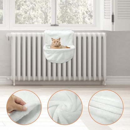 Cat Hammock Pocket Soft Cat Hanging Bed with Sturdy and Durable Iron Frame Warm and Comfortable Cats Hanging Hammock for Small Pets (White)