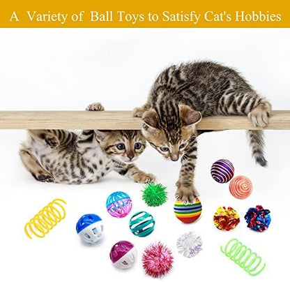 LASOCUHOO Cat Toys Kitten Assortment - Rainbow, Crinkle, Sparkle, Bell & Sisal Balls for All Cats - 30 Packs - Image 5