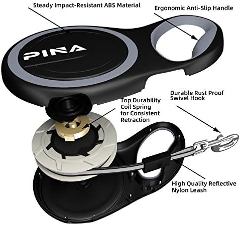 PINA Retractable Dog Leash, 16ft Dog Leash for Small Medium Dogs Up to 44lbs, 360° Tangle-Free Strong Reflective Nylon Tape, with Anti-Slip Handle, One-Handed Brake, Lock - Black Gray - Image 3
