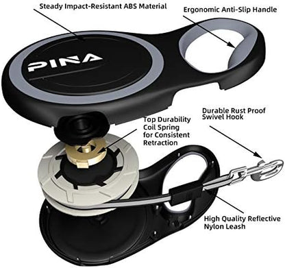 PINA Retractable Dog Leash, 10ft Dog Leash for Small Dogs Up to 33lbs, 360° Tangle-Free Strong Reflective Nylon Tape, with Anti-Slip Handle, One-Handed Brake, Lock - Black Gray - Image 4
