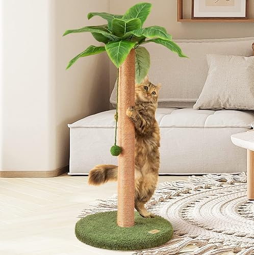 Meowoou Cat Scratching Post 33 Inch Tall Cat Scratcher for Indoor Cats Adults,Small Cat Tree Tower Sisal Rope Kitten Scratch with Interactive Hanging Ball by Meowoou
