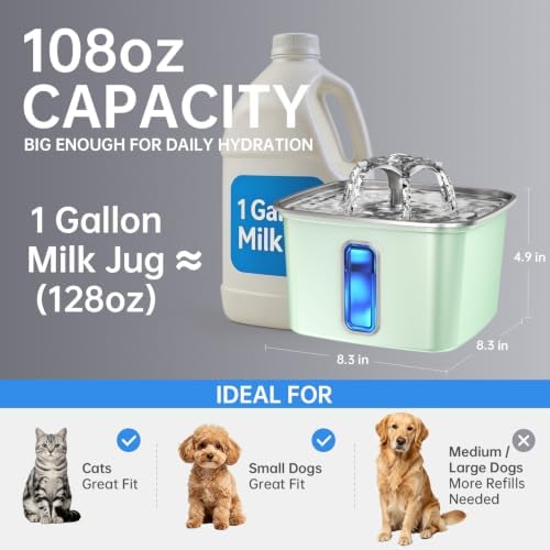 Veken Innovation Award Winner Stainless Steel Cat Water Fountain, 108oz - Image 4