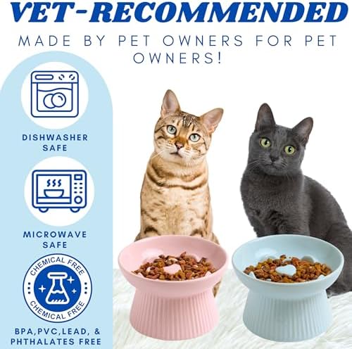 2 Pack Ceramic Slow Feeder Cat Bowl, Raised Puzzle Feeder, Anti-Vomiting, Elevated Food Bowl, Whisker Friendly (Blue, Pink) - Image 6