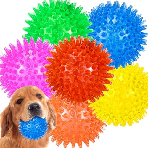 LECHONG 6-Pack 3.5” Squeaky Dog Balls, Durable Soft Spiky Chew Rubber Fetch Toy Balls for Large Medium Aggressive Chewers Teeth Cleaning Chewing Playing Training & Boredom Buster Indoors Outdoors by LECHONG