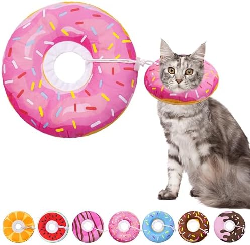 Seyezo Cat Cone Collar Soft, Adjustable Cat Recovery Collars, Donut Pink, M by Seyezo