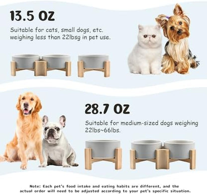 SPUNKYJUNKY 15° Slanted Ceramic Dog and Cat Bowl with Wooden Stand, Tilted Bulldog Food and Water Bowl No Slip Non-Spill for Cats Medium Dogs Big Face Pets 13.5 OZ (1.7 Cups, Grey × 2) - Image 5
